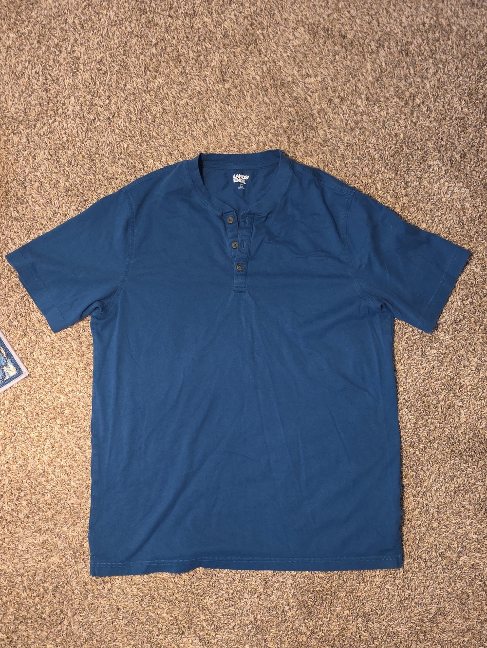 Lands' End Men's Navy Blue Short-Sleeve Henley